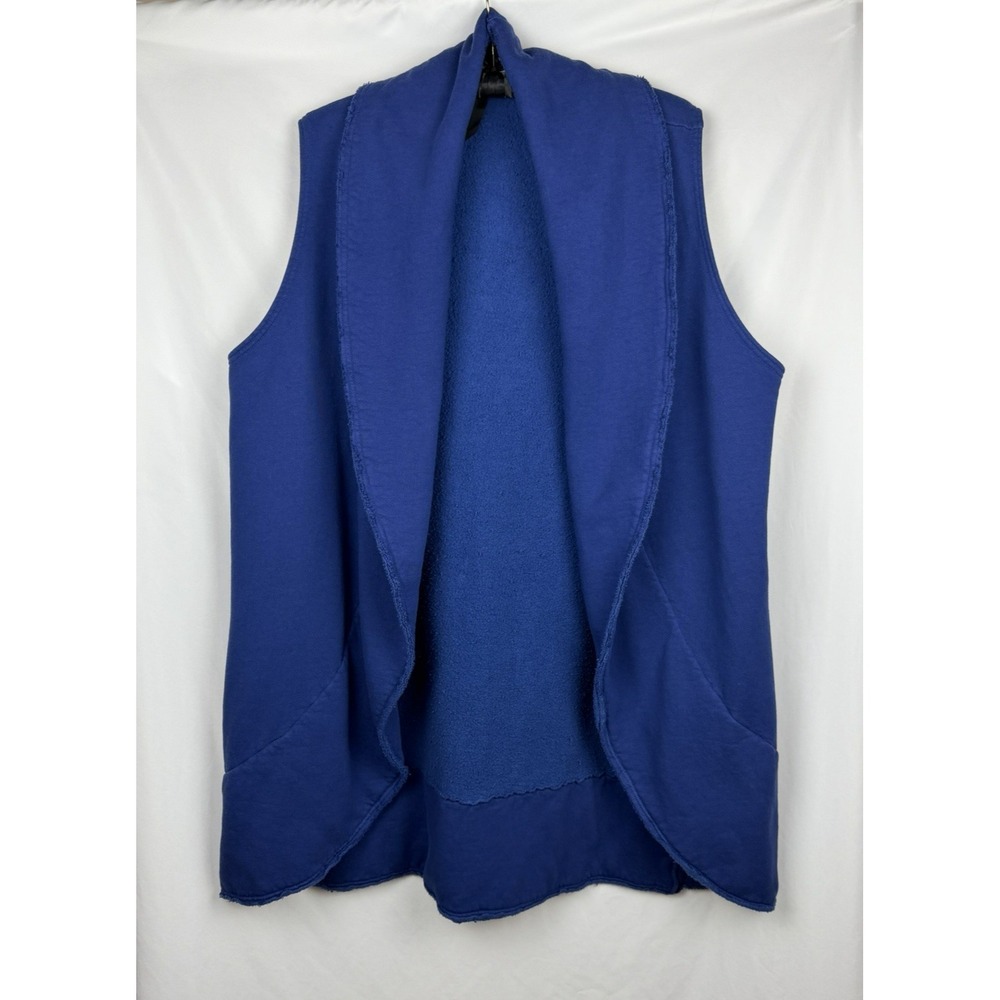 Bryn Walker Blue Bamboo Organic Cotton Fleece Drape Vest Open Front Lagenlook XL